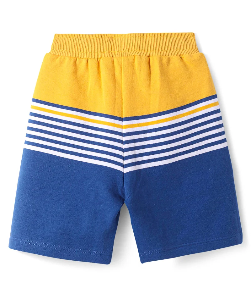 Babyhug Babyhug Cotton Knit Mid Thigh Length Shorts with Stripes & Football Print  - Yellow & Blue