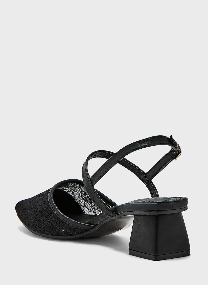 Lace  Pumps - Black