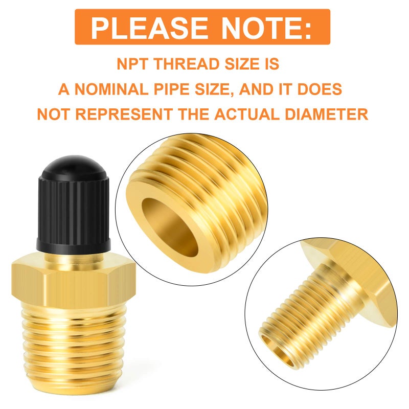 GASHER 2PCS 1/4" NPT Tank Valve Anti-Corrosion Brass Schrader Valve with 1/4" Male NPT,Using with Air Compressor Tanks - Image 3