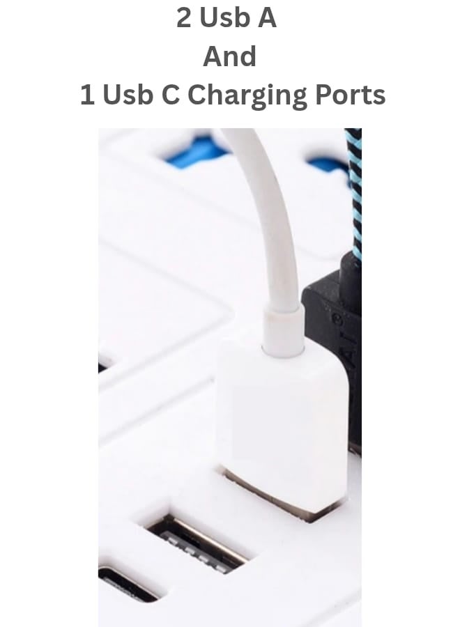 Rahnial Power Strip Extension Cord 1.8M UK 3-Pin Plug, 2 Socket Extension Lead with 2 USB Ports & Type-C Fast Charging, Universal Power Socket Strip for Home, Office, Desk, iPhone, iPad, Samsung - Image 3