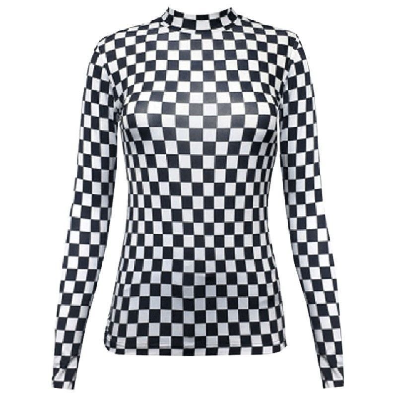 Checkerboard Plaid Bottoming Shirt, Age-Reducing Street Style Girl'S Top, Layered With Sun Protection And Stylish Shirt - Image 1