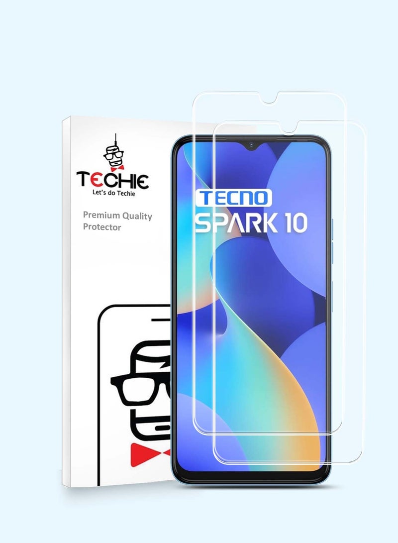 Techie 2 Pieces HD Tempered Glass Screen Protector for Tecno Spark 10 - Anti Reflection Anti Bubbles 9H Hardness 0.33 mm Rounded Edges Easy Installation - Image 1