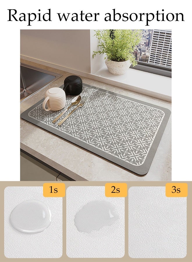 DUNISO Kitchen Drain Mat，Diatom Mud Drainage Pad，Dishwashing Mat, Insulation Mat，Tea Cup Cushion，Anti Fouling and Anti Slip，Can Be Used in Kitchens, Restaurants and Bars，30*40CM，Northern Border Decoration Pattern，Light Grey  - Image 3