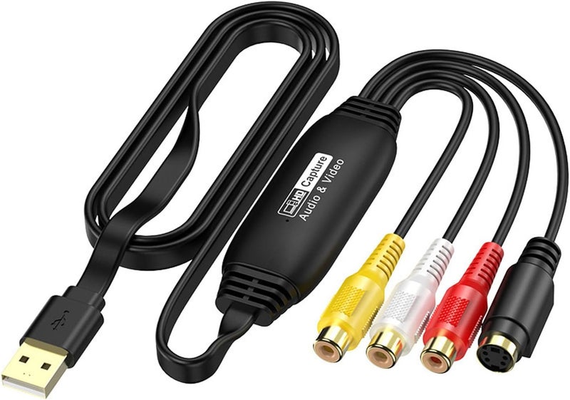 محول GOWENIC من VHS إلى رقمي، بطاقة التقاط فيديو USB A USB C مع مدخل S-Video، محول صوت عالي الدقة 1080P لأنظمة التشغيل، تحويل VHS VCR DVD Hi8 DV إلى رقمي - Image 1
