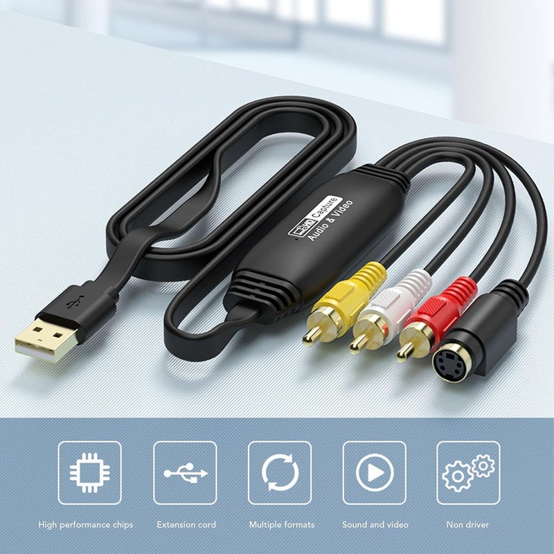 محول GOWENIC من VHS إلى رقمي، بطاقة التقاط فيديو USB A USB C مع مدخل S-Video، محول صوت عالي الدقة 1080P لأنظمة التشغيل، تحويل VHS VCR DVD Hi8 DV إلى رقمي - Image 4