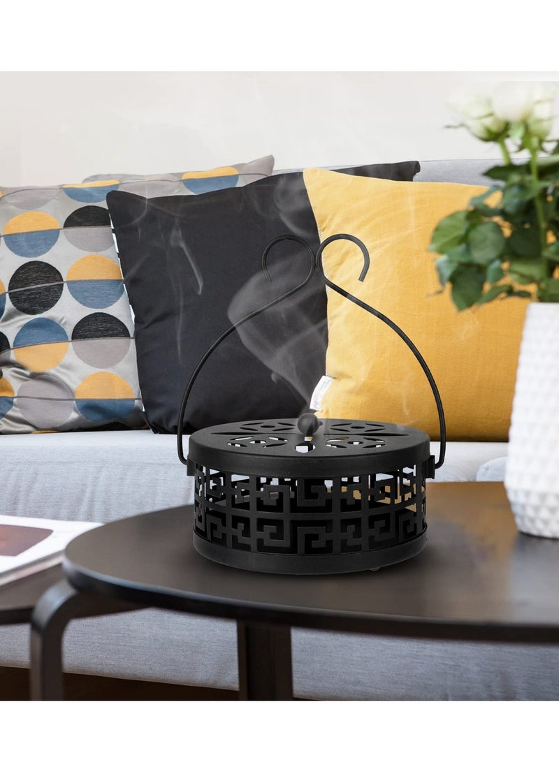 KASTWAVE Coil Holder with Handle, 2 Pcs Retro Portable Mosquito Coil Holder Incense Coil Burner, Iron Coil Holder with Handle Round Fireproof Incense Holder, for Indoor and Outdoor Camping (Black) - Image 3