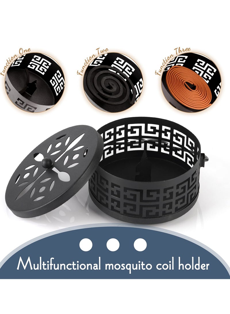 KASTWAVE Coil Holder with Handle, 2 Pcs Retro Portable Mosquito Coil Holder Incense Coil Burner, Iron Coil Holder with Handle Round Fireproof Incense Holder, for Indoor and Outdoor Camping (Black) - Image 4
