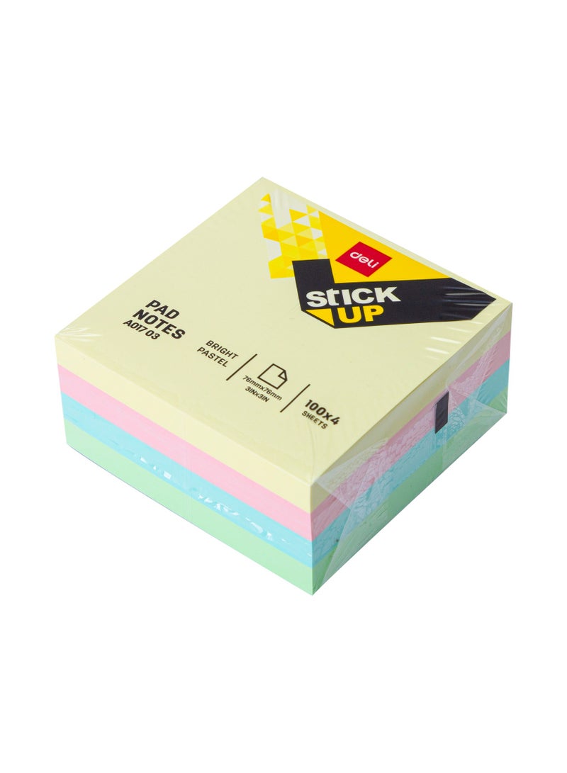 Deli EA01703 STICK UP Paper Sticky Notes – Yellow, Blue, Pink, & Green Assorted – 4×100 Sheets in Shrink Film – Ideal for Organizing, Planning & Office Use - Image 1