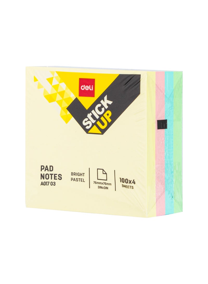 Deli EA01703 STICK UP Paper Sticky Notes – Yellow, Blue, Pink, & Green Assorted – 4×100 Sheets in Shrink Film – Ideal for Organizing, Planning & Office Use - Image 3