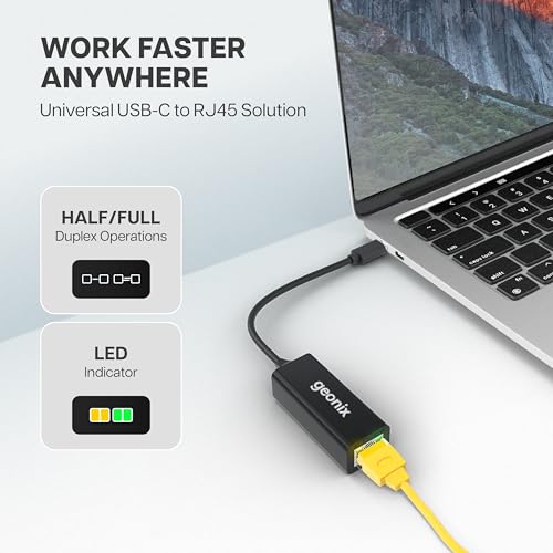 Geonix Befit E6, Type C to LAN Gigabit Ethernet Adapter, 1000 Mbps Network LAN Speed, RJ45 LAN Port, for Windows/Mac/Linux, Compatible with Laptop, Desktop, Gaming Console| Black - Image 3