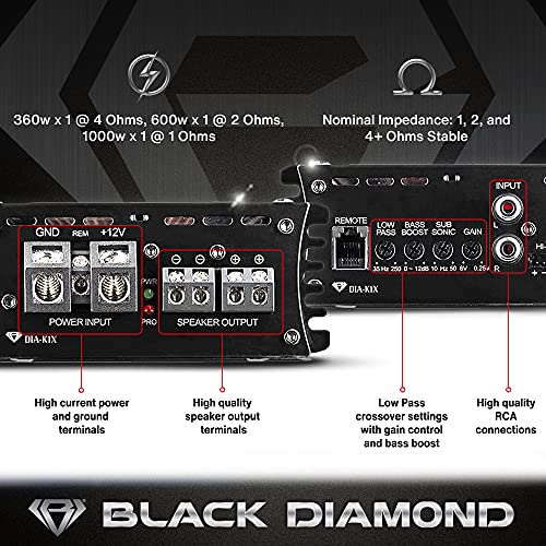 Black Diamond مضخم صوت سيارة بلاك دايموند ديا-K1 - قناة واحدة، مونوبلوك، فئة D، 1800 واط، زر بيس عن بُعد متضمن - Image 3