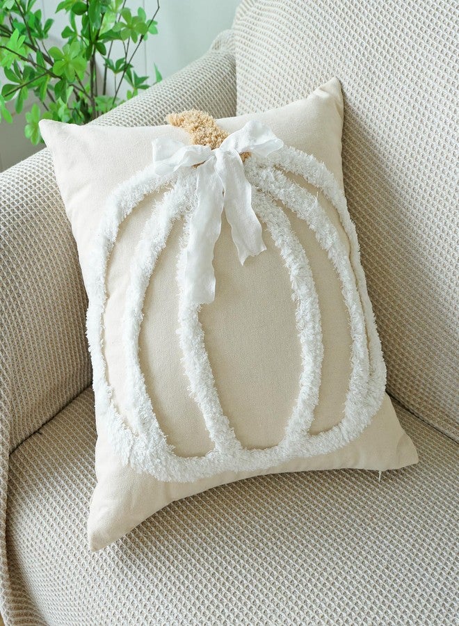 vctops Fall Pumpkin Pillow Covers 18x18, Fall Decorations Autumn Cute Bowknot Tufted Throw Pillow Cases Soft Cotton Couch Cushion Case for Chair Sofa Bedroom Living Room Home Decor (White,18"x18") - Image 5