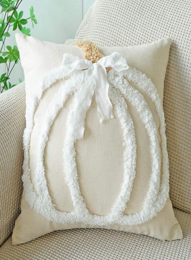 vctops Fall Pumpkin Pillow Covers 18x18, Fall Decorations Autumn Cute Bowknot Tufted Throw Pillow Cases Soft Cotton Couch Cushion Case for Chair Sofa Bedroom Living Room Home Decor (White,18"x18") - Image 1