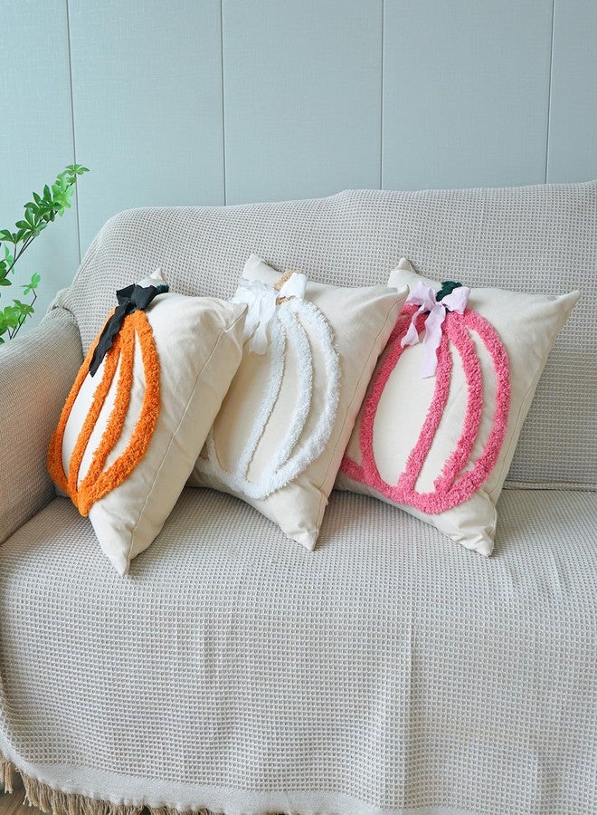 vctops Fall Pumpkin Pillow Covers 18x18, Fall Decorations Autumn Cute Bowknot Tufted Throw Pillow Cases Soft Cotton Couch Cushion Case for Chair Sofa Bedroom Living Room Home Decor (White,18"x18") - Image 4