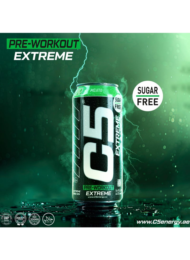 C5 - C5 Energy Drink Extreme Mojito -  Pre Workout , Sugar Free, Zero Calories, 200mg High Caffeine, Creatine - Beta Alanine - Citrulline Malate High-Performance Pre-Workout Booster Supplement Pack of 12 - Image 1