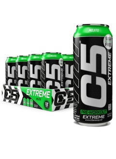 C5 Energy Drink Extreme Mojito -  Pre Workout , Sugar Free, Zero Calories, 200mg High Caffeine, Creatine - Beta Alanine - Citrulline Malate High-Performance Pre-Workout Booster Supplement Pack of 12