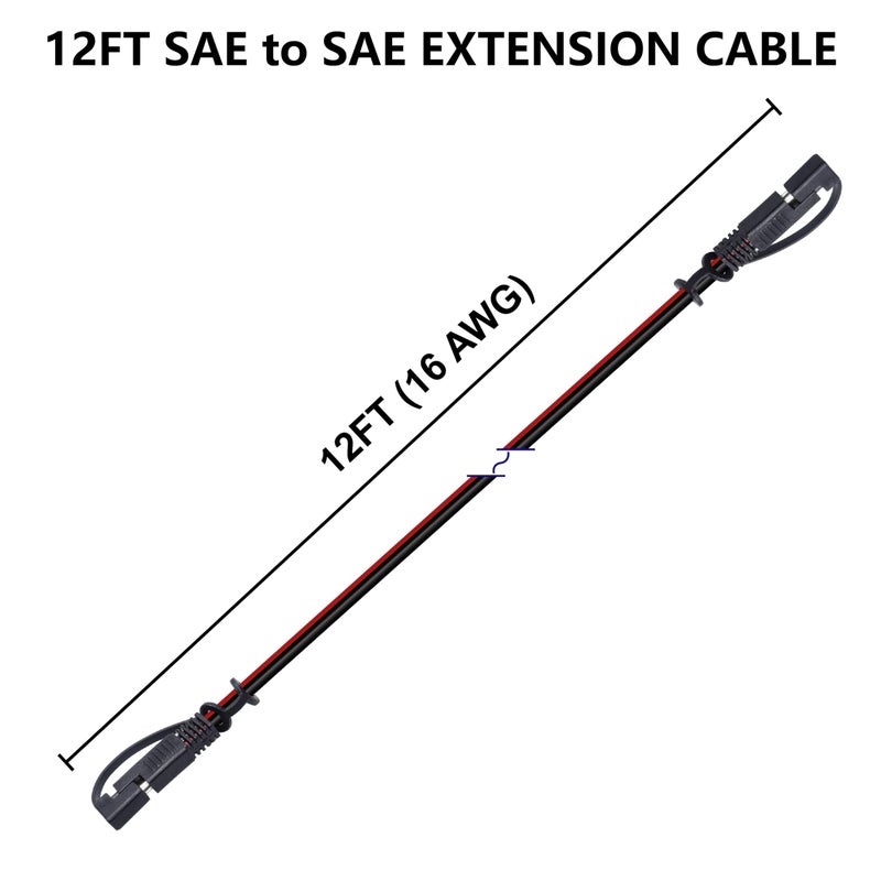 BFXM 16AWG 12FT Battery Charger Cable, SAE to SAE Terminal Quick Disconnect Harness, 2 Pin Connectors Extension Cables Cord for Car, Motorcycle, Solar Panel - Image 2