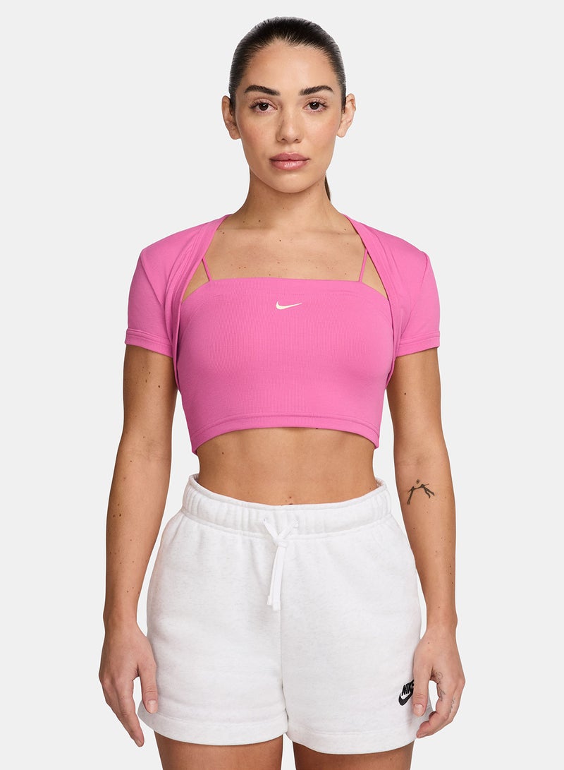 Nike Women’s Nike Sportswear Chill Knit Mock-Neck Ribbed 2-in-1 Cropped Top - Image 1