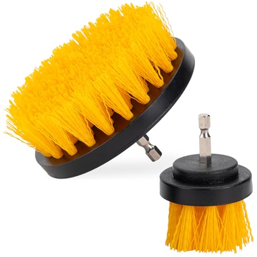 VIKING Drill Powered Carpet Cleaning Brushes for Car Interior Cleaning Brush Black and Yellow 2 Pack - Image 1