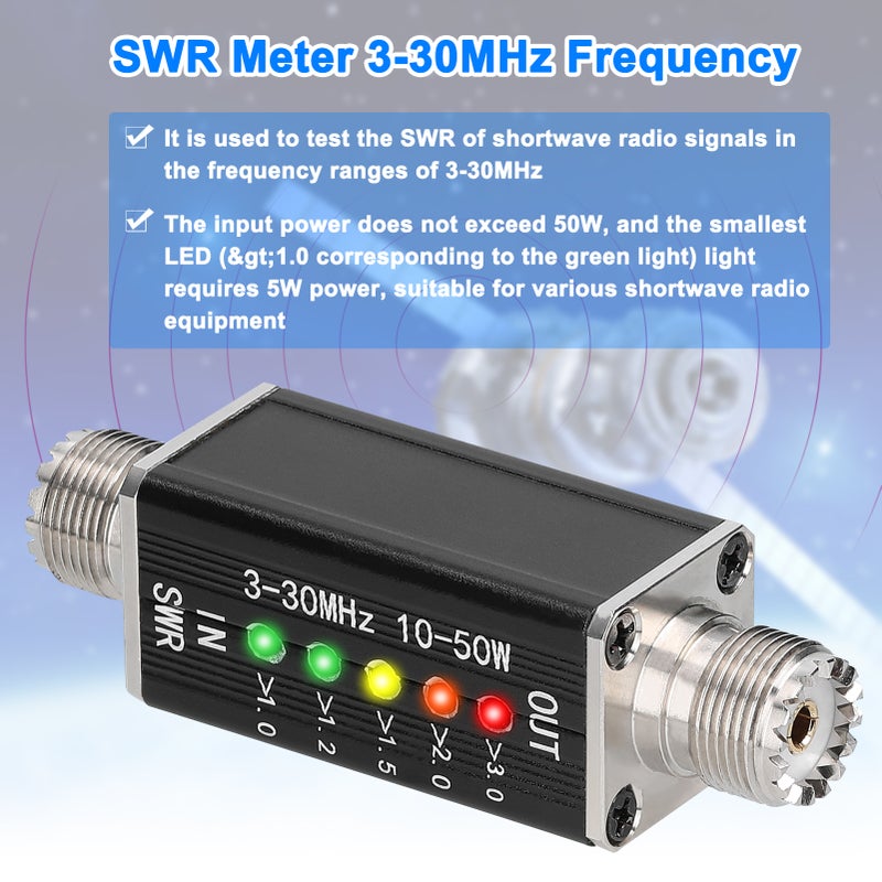 LED SWR Meter 3-30MHz Frequency Shortwave Standing Waves Indicator with 5 LEDs M Female Interface - Image 4