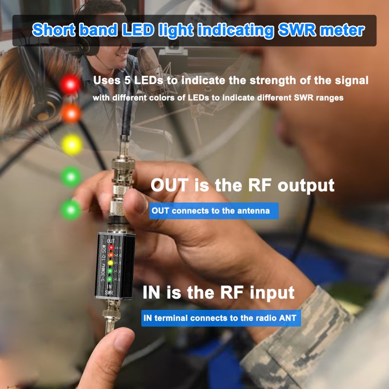LED SWR Meter 3-30MHz Frequency Shortwave Standing Waves Indicator with 5 LEDs M Female Interface - Image 5