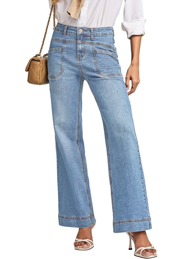 EVALESS Womens Jeans Wide Leg High Waisted Straight Bootcut Jeans Trendy Fall 2025 Zimbaplatinum Stretchy Denim Pants, Beau Blue, 8 - Image 1