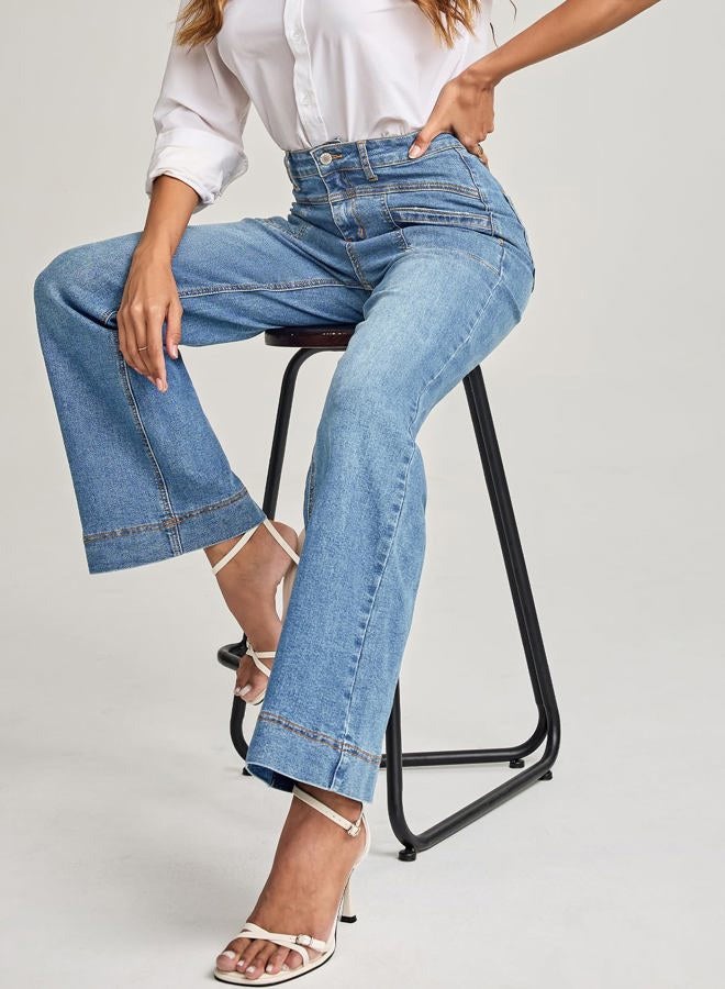 EVALESS Womens Jeans Wide Leg High Waisted Straight Bootcut Jeans Trendy Fall 2025 Zimbaplatinum Stretchy Denim Pants, Beau Blue, 8 - Image 4