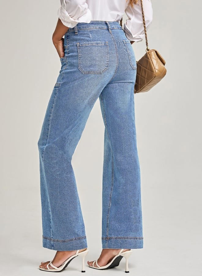 EVALESS Womens Jeans Wide Leg High Waisted Straight Bootcut Jeans Trendy Fall 2025 Zimbaplatinum Stretchy Denim Pants, Beau Blue, 8 - Image 2