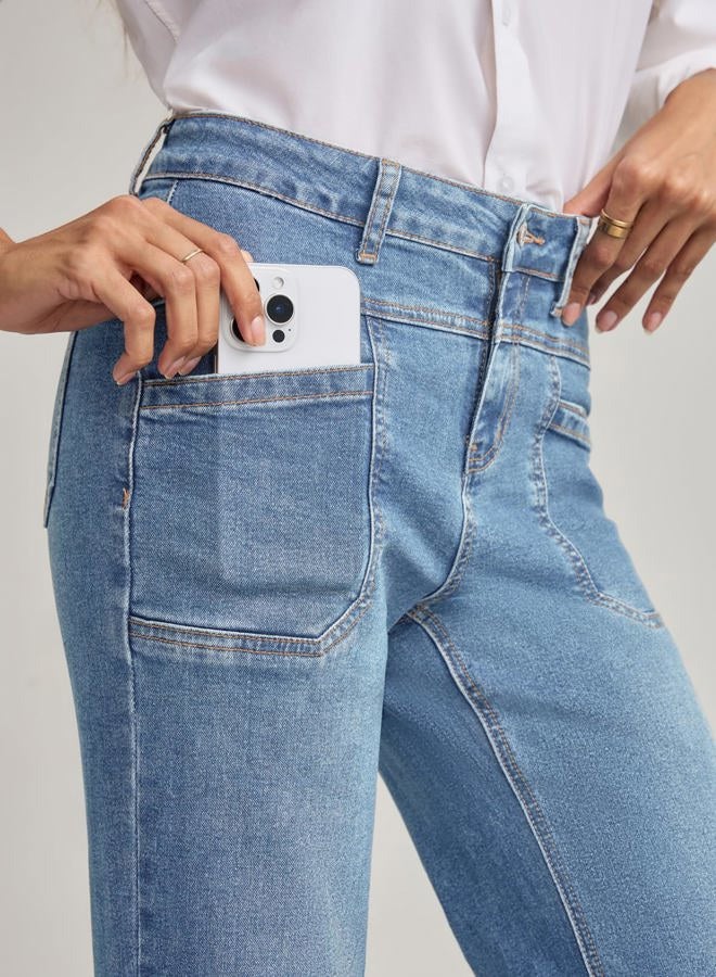 EVALESS Womens Jeans Wide Leg High Waisted Straight Bootcut Jeans Trendy Fall 2025 Zimbaplatinum Stretchy Denim Pants, Beau Blue, 8 - Image 5