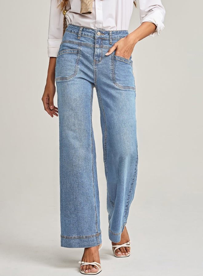 EVALESS Womens Jeans Wide Leg High Waisted Straight Bootcut Jeans Trendy Fall 2025 Zimbaplatinum Stretchy Denim Pants, Beau Blue, 8 - Image 3