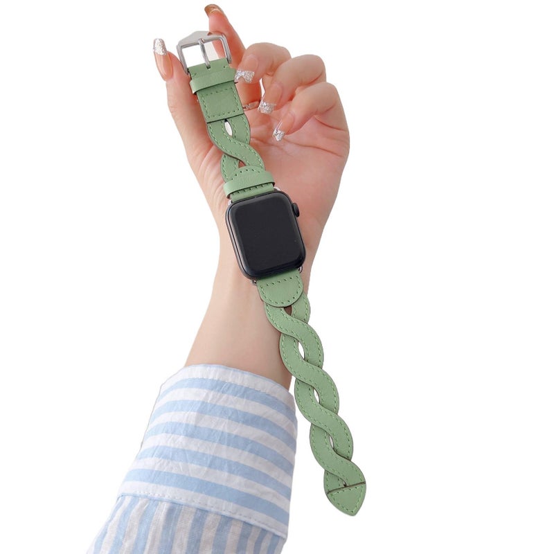Adjustable Loop Strap Smartwatch Band Compatible with Apple Watch 38 40 41 42 44 45 49mm with Fit Replacement Strap Green Nylon - Image 1