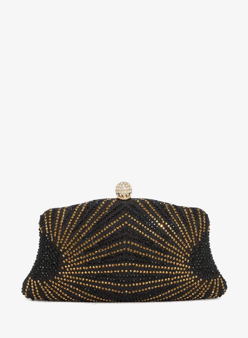 Khizana Gold Rhinestone Embellished Detailed Clutch