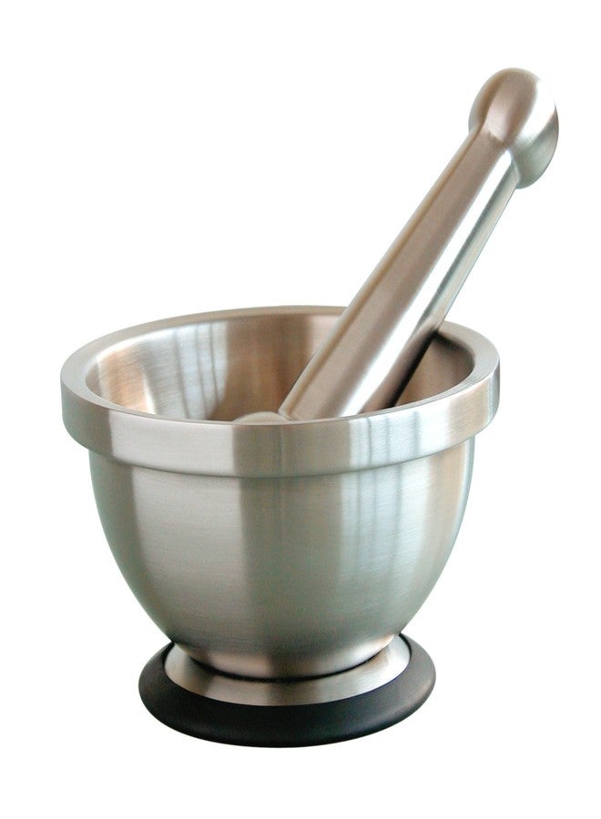 Mastrad Mortar and Pestle Set - Stainless Steel Herb and Spice Grinder Has A Rubber Base To Prevent Slipping - Easy To Clean And Dishwasher Safe - By Mastrad - Image 1