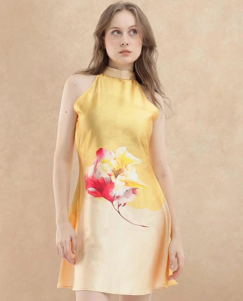 Rareism Women's Floral Satin Brunch Dress