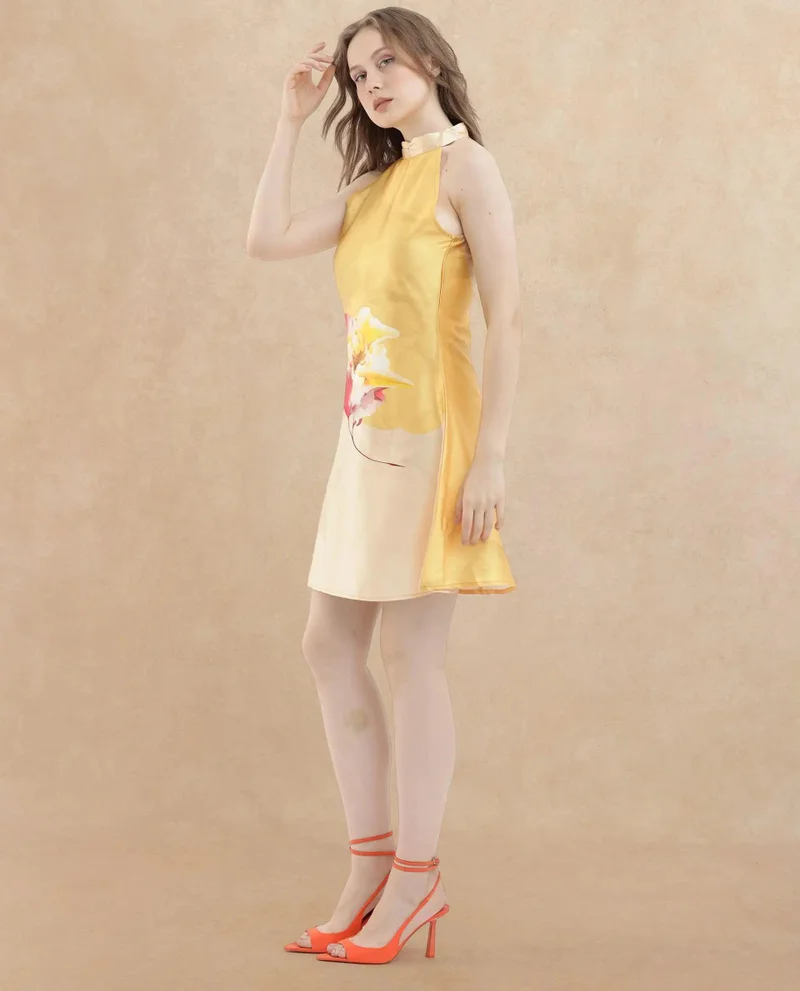 Rareism Women's Floral Satin Brunch Dress