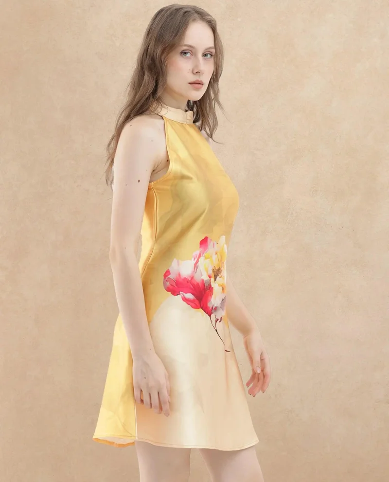 Rareism Women's Floral Satin Brunch Dress