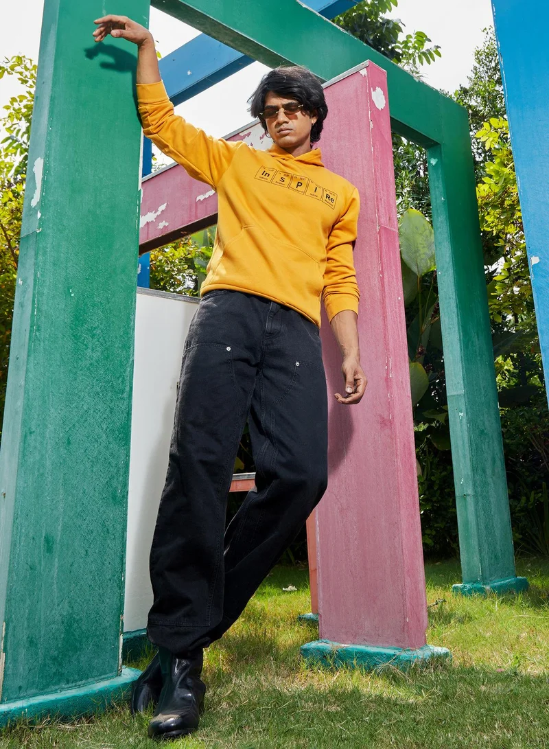 Campus Sutra Men's Mustard Yellow Inspire Hoodie With Kangaroo Pocket