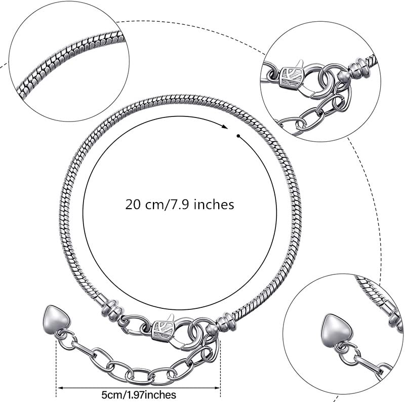Yeshan 5pcs Women Silver Plated Snake Chain Charm Bracelet Starter with Classic Bead Lobster Clasp Fits All Chamilia Troll Biagi Beads,8 inch - Image 5
