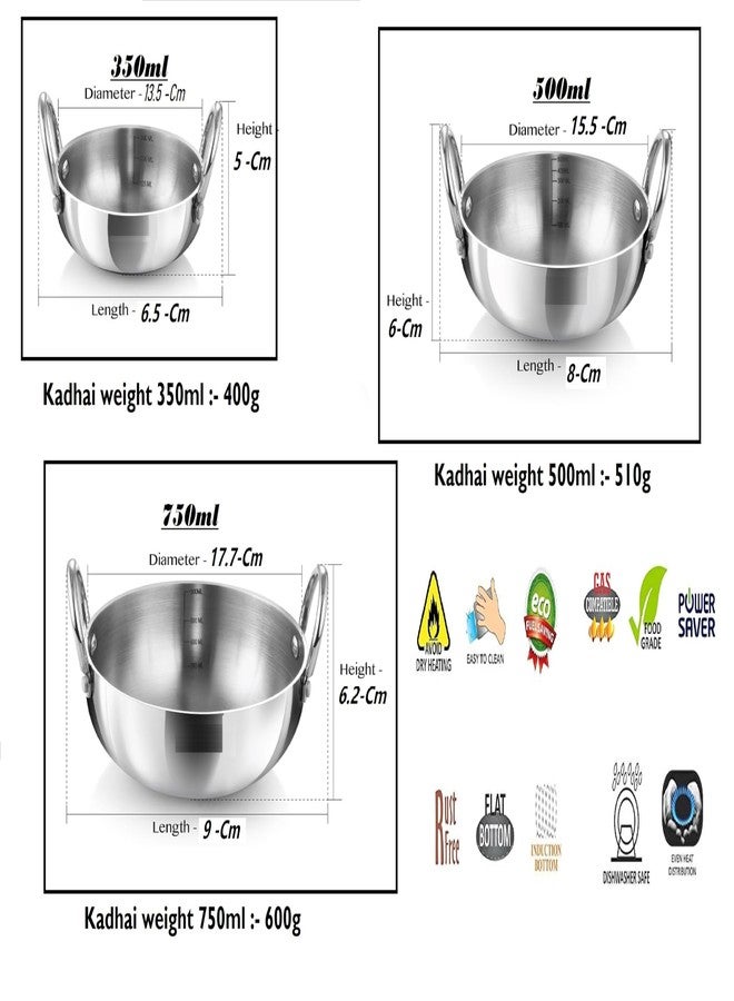 Bartan Star Havey Tri-Ply Stainless Steel Junior Kadai Set of 3 - Image 3