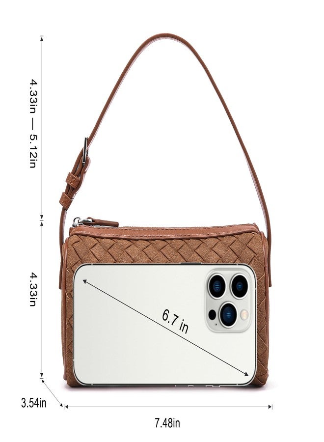 Sumrains Genuine Leather Crossbody Bag for Women: Small Barrel Purse for Ladies - Designer Hobo Bags Shoulder Handbags, Woven 01 Brown, Small - Image 4