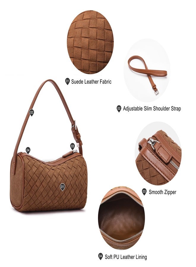 Sumrains Genuine Leather Crossbody Bag for Women: Small Barrel Purse for Ladies - Designer Hobo Bags Shoulder Handbags, Woven 01 Brown, Small - Image 5