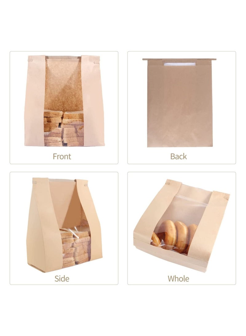 Y&D 50 Pack Bakery Bags with Window,33 * 16 11 cm Large Paper Bread for Homemade Bread, Tin Tie Tab Lock Brown Window Cookie Coffee Treat - Image 4