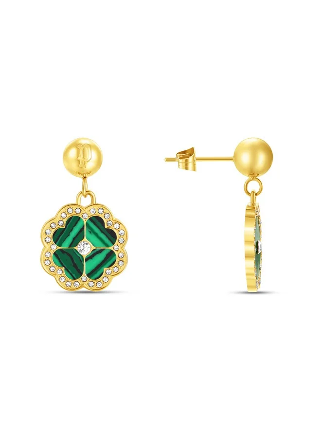 POLICE Flora Gold Plated Ladies Earrings With Malachite 15MMPEJLE0003201