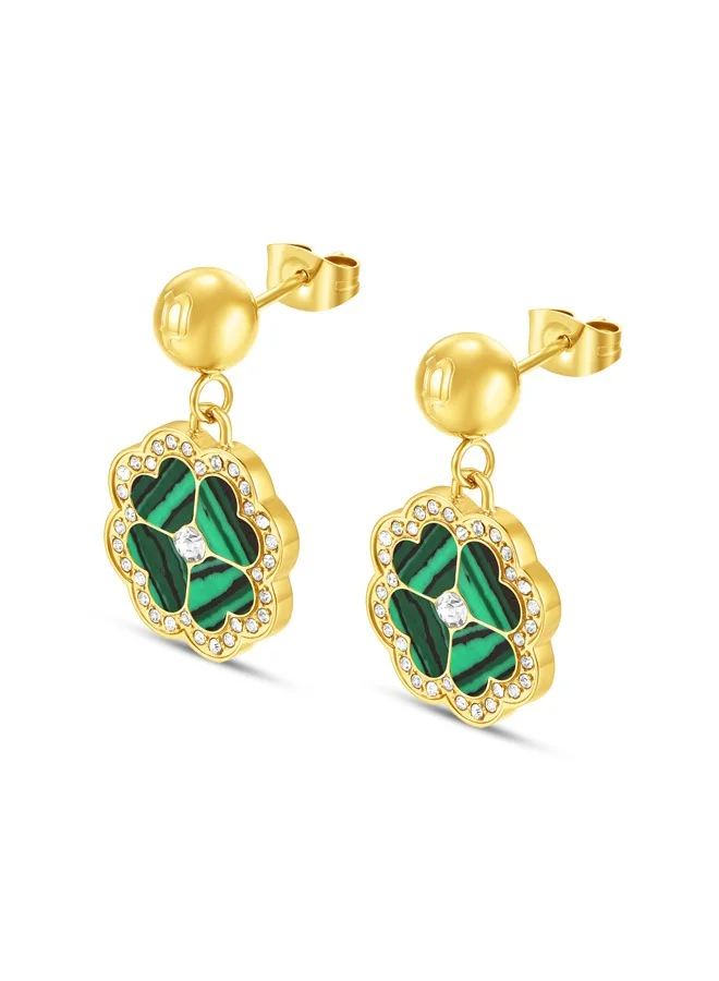 POLICE Flora Gold Plated Ladies Earrings With Malachite 15MMPEJLE0003201