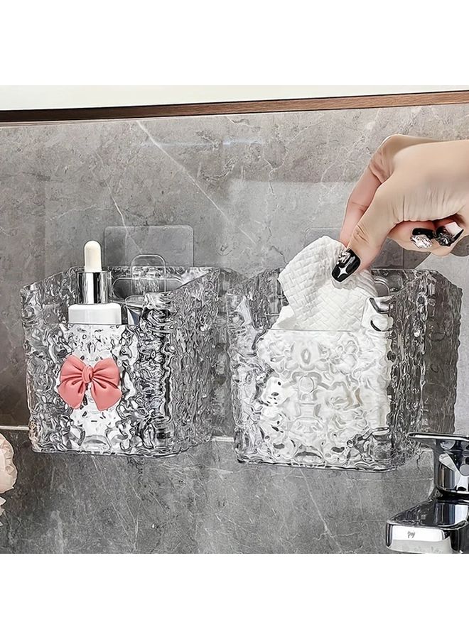 Clear Glacier Textured Wall Mounted Storage Box With Pink Bow For Bathroom Organizer - Image 3