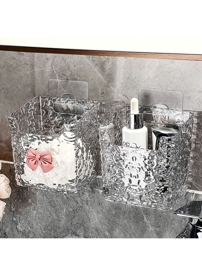 Clear Glacier Textured Wall Mounted Storage Box With Pink Bow For Bathroom Organizer - Image 5
