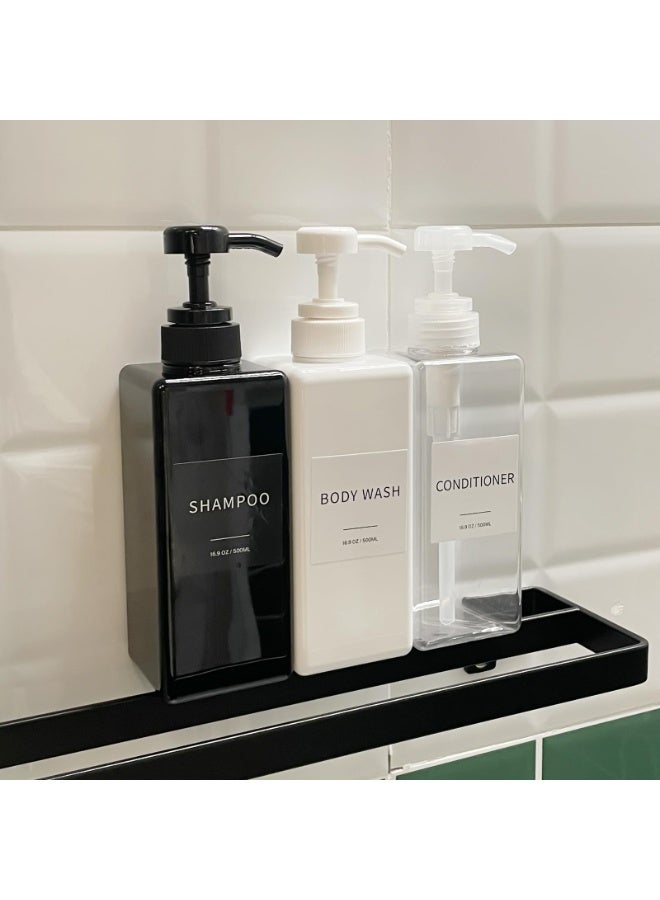 HOMESTAR 3-Pack Refillable Shampoo & Conditioner Dispenser Set, Smooth Press Uniform Dispensing, Screw Thread Leak-Proof Design, Concave Thickened Anti-Slip Shatterproof Plastic Bottles, Shower Bottles with No-Slip Labels, Bathroom Organizer for Shampoo, Conditioner & Body Wash, (Black，500 ml) - Image 4