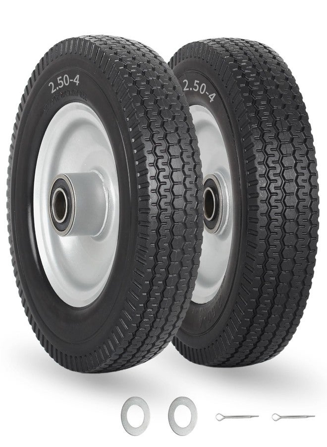 GICOOL 8-Inch Flat-free Tire and Wheel, 2.50-4 Solid Tire, 5/8" Axle Bore Hole, 2.2" Offset Hub for Hand Truck Garden Wagon Gorilla Cart Trolley Dolly Lawn Mover Go Kart Replacement, 2 Pack - Image 1