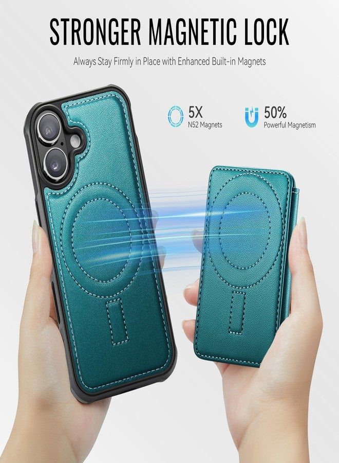 Usroom for iPhone 17 Case Wallet Compatible with MagsafeRFID Blocking Magnetic Card Holder 2 in 1 Detachable Kickstand Shockproof Phone Case for iPhone 17 6.3" Bluish Green - Image 2