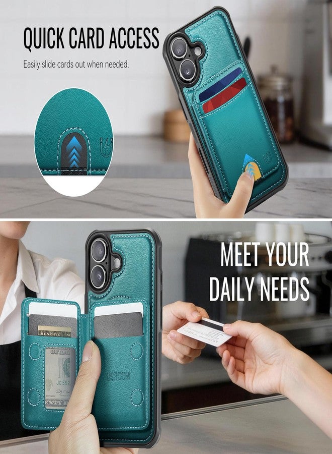 Usroom for iPhone 17 Case Wallet Compatible with MagsafeRFID Blocking Magnetic Card Holder 2 in 1 Detachable Kickstand Shockproof Phone Case for iPhone 17 6.3" Bluish Green - Image 4